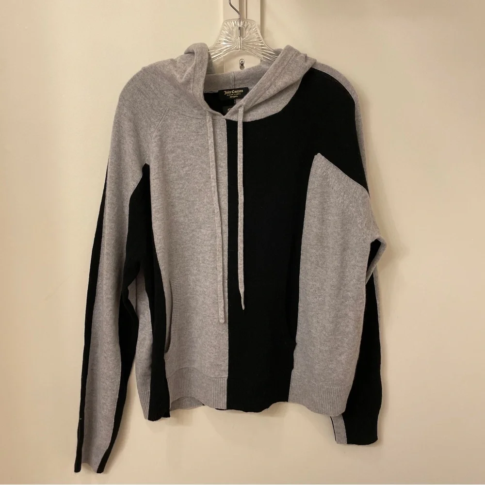 RARE Vintage Y2K Juicy Couture Gray & Black Cashmere Hoodie Zip Up, XL, FLAW - Picture 1 of 12